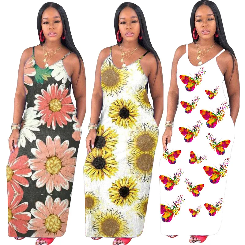 

2021 summer new arrivals women clothing plus size robes boho dress floral maxi dress