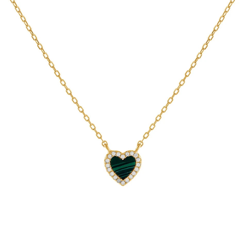 

wholesale women jewelry 925 sterling silver heart necklace 18k gold plated necklace gemstone malachite necklace