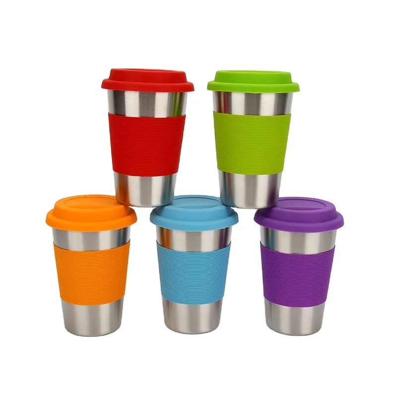 

Custom Logo Stainless Steel Pint CupTravel Coffee Cup With Silicone Lid