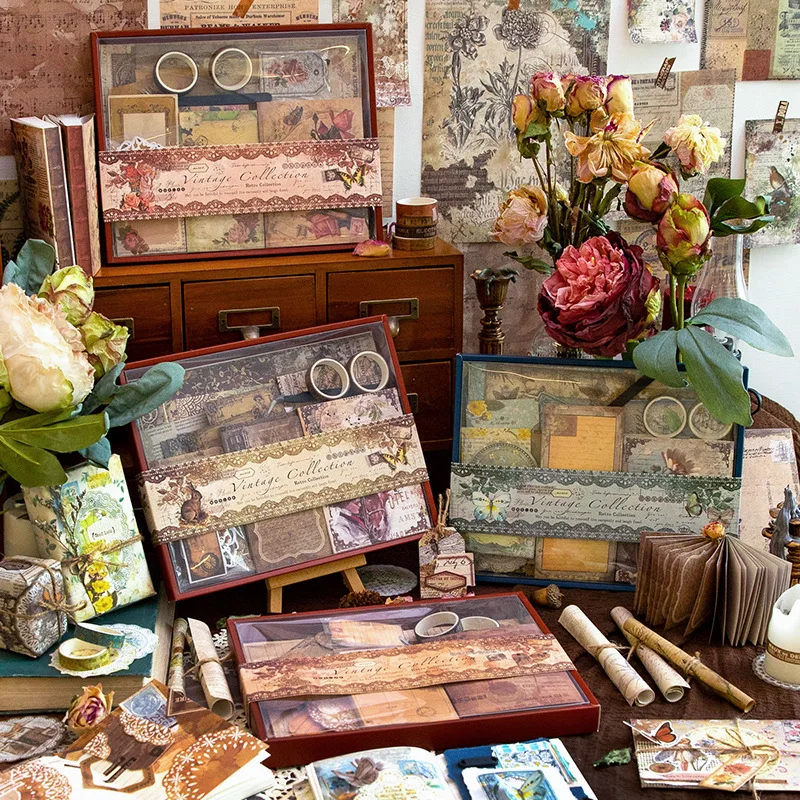 

DIY Hand Account Gift Set 202pcs/Pack Garden Slow Time Series Retro Material Decoration Collage Base Paper 4 Models