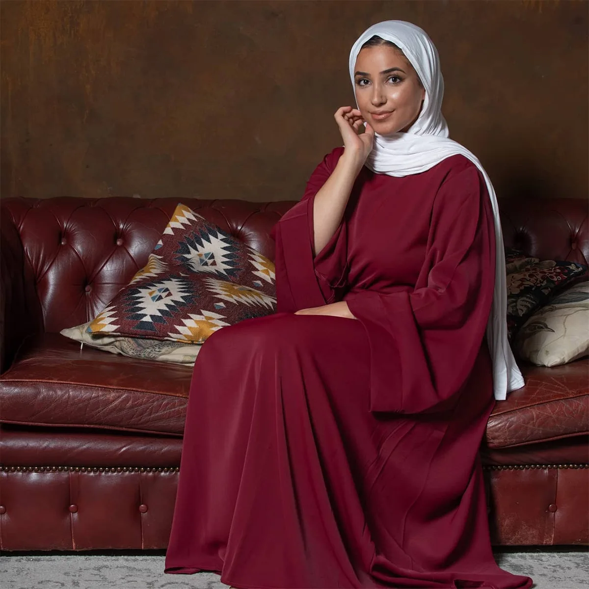 

Islamic Clothing Middle East Dubai Hot Sale In Solid Color Plus Size Lace Up Muslim Dress, Photo shown