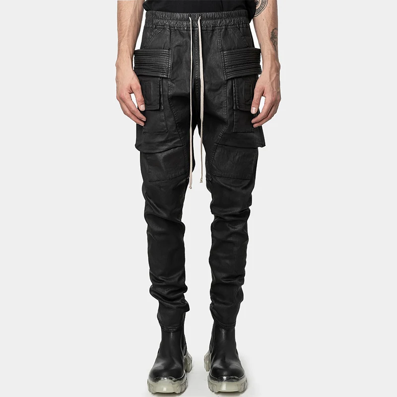 

Classic RO series dark style cargo pants loose wax coating jeans men