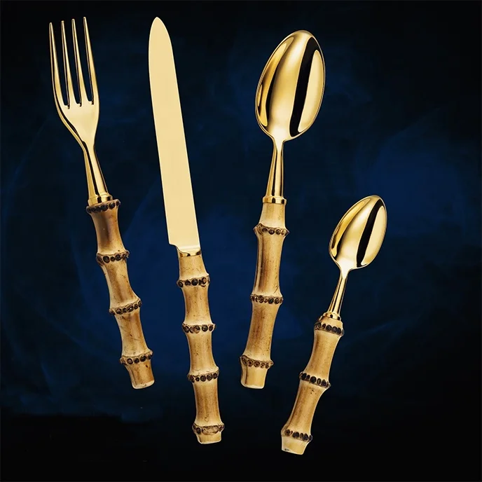 

Elegant bamboo shape cutlery handle stainless steel flatware Royal 304