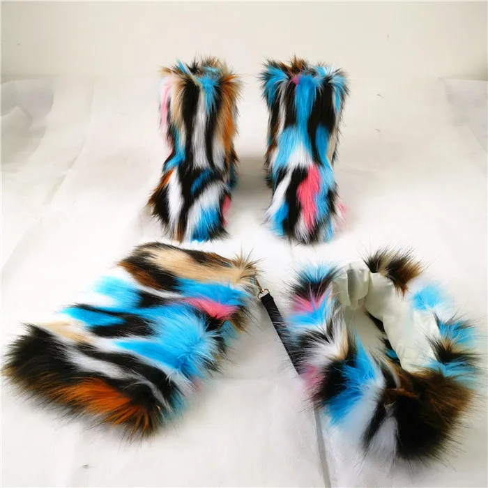 

Factory Direct Wholesale fur boots kids set faux fur boots with matching purse and head band fur snow boots