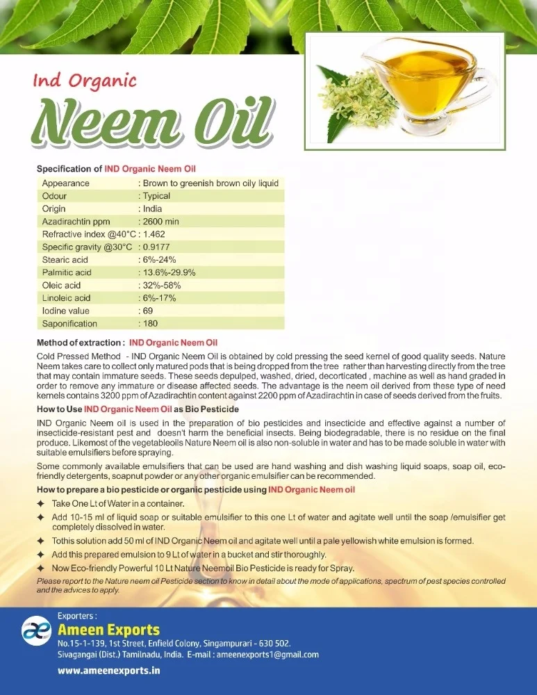 
Organic Neem Oil for agriculture and pesticide 