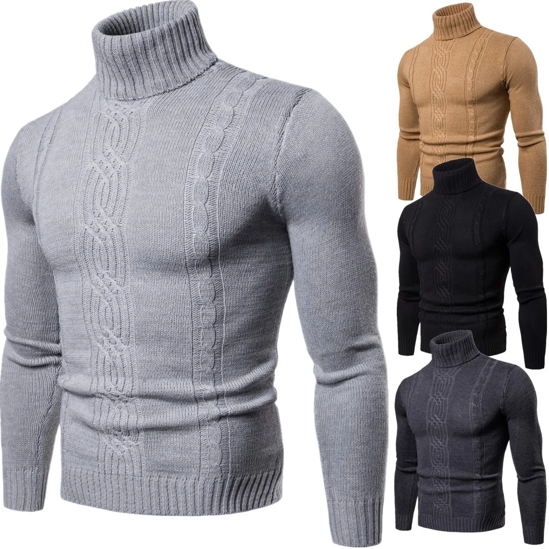 

wholesale Spring new high lapel cotton solid sweater for men jacquard knitted sweater pullover male