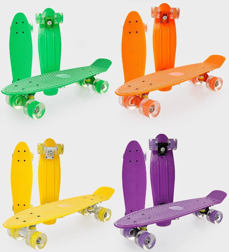 

Factory mini 22 inch complete blank deck plastic fish board cruiser skateboard with big LED wheel, Customized color