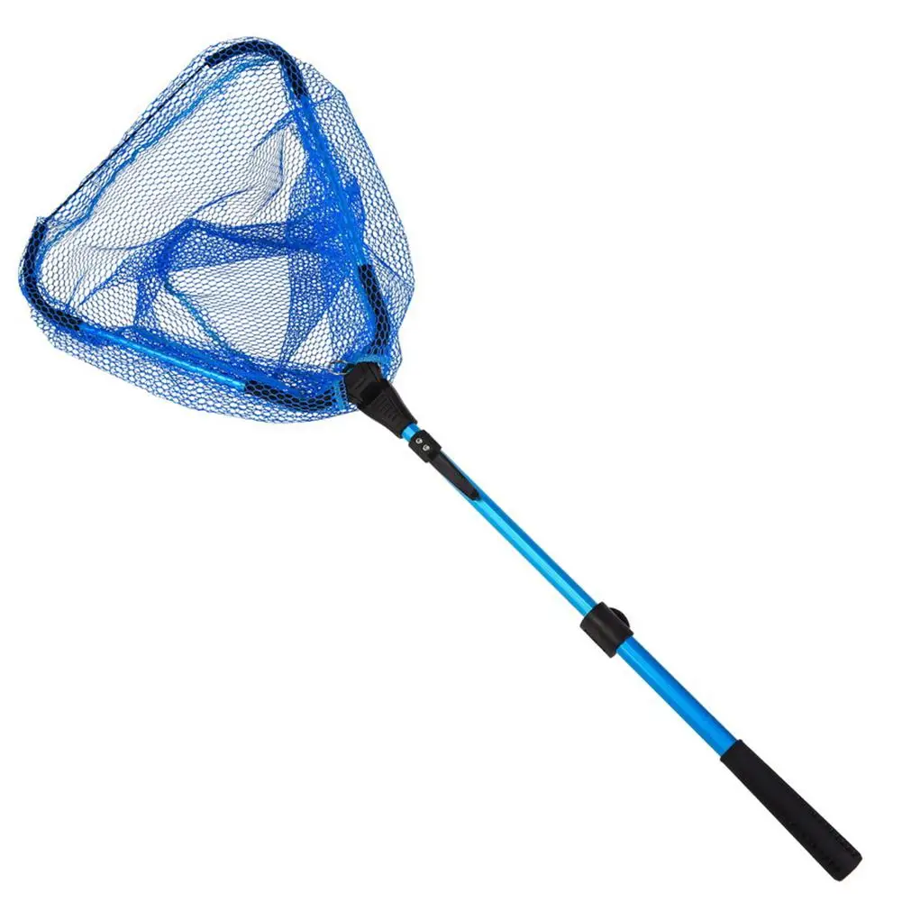 

44cm Portable Aluminum Alloy Triangular Folding Fishing Net Casting Fishing Net Fish Trap Blue Rubber Non-slip Handles