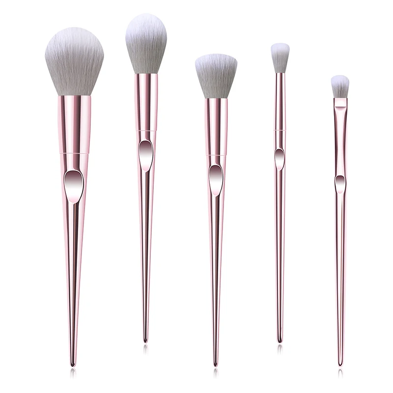 

5 pcs synthetic pink plastic handle makeup brushes/beauty needs makeup brush set/makeup promotion brush, Colorful