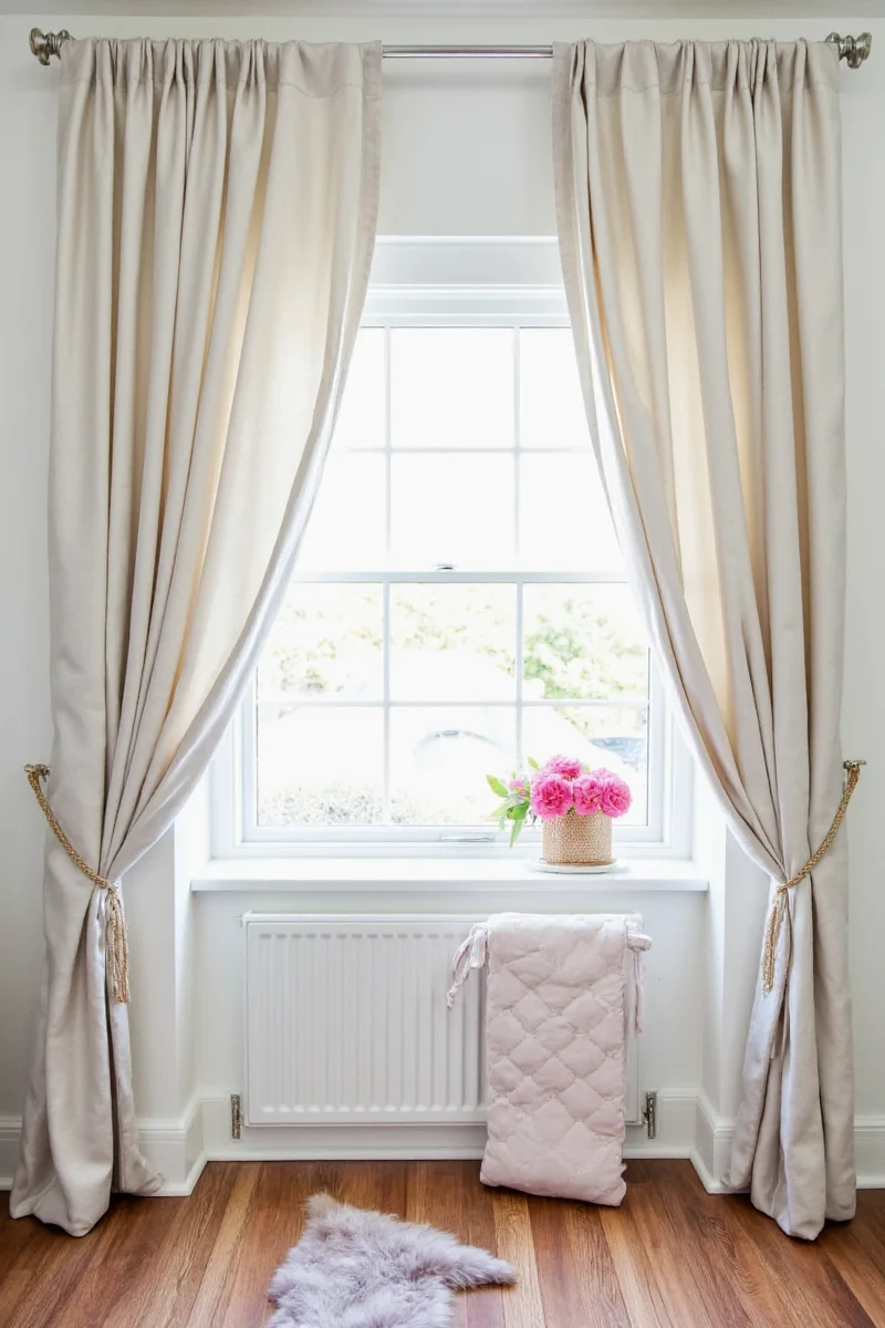Sheer white curtains over arched entryway