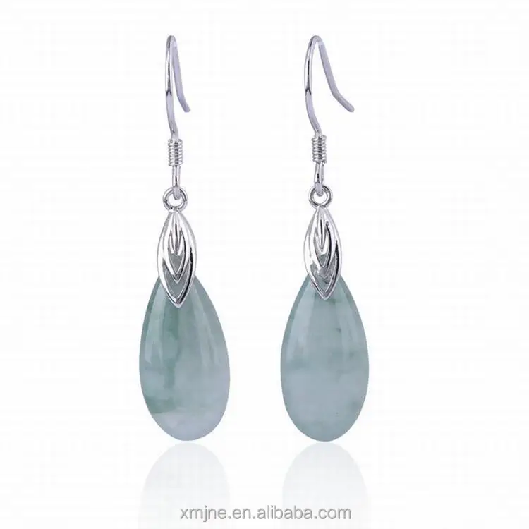 

Hanfu Love Earrings Grade A Jade Earrings 925 Sterling Silver Ice Jade Water Drop Jade Earrings