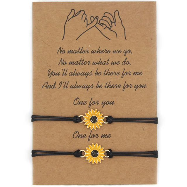 

European and American Style Enamel Sunflower Daisy Wax Thread Woven Friendship Bracelets Set