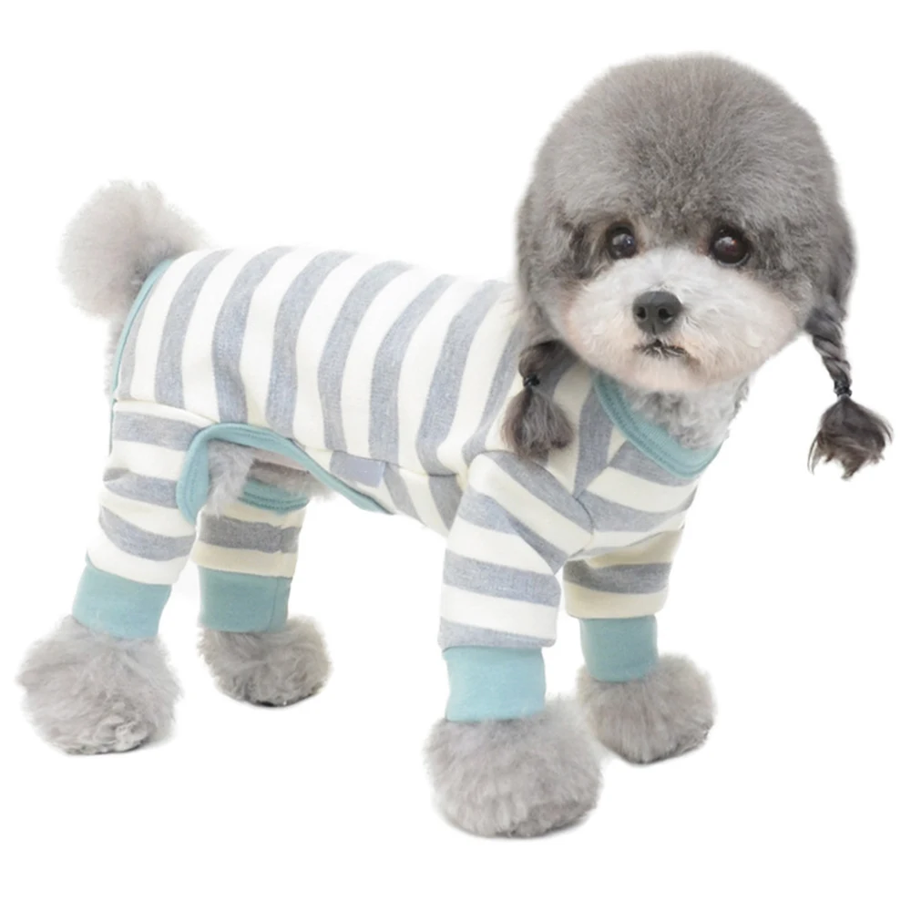 

Pet clothing new autumn and winter warm four-legged striped dog clothes, Green gray stripes, pink gray stripes