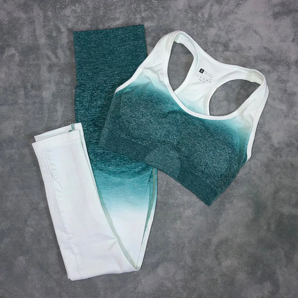 

7 colors 2pcs High Waist wholesale seamless fitness bra leggings women nylon Leggins Push up Ombre yoga set, Ombre color