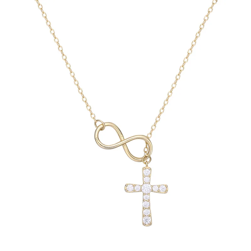 

Daidan Silver Necklace Minimalista 18K Necklace Gold Cubic Zirconia Pendant Number Eight Cross Necklaces