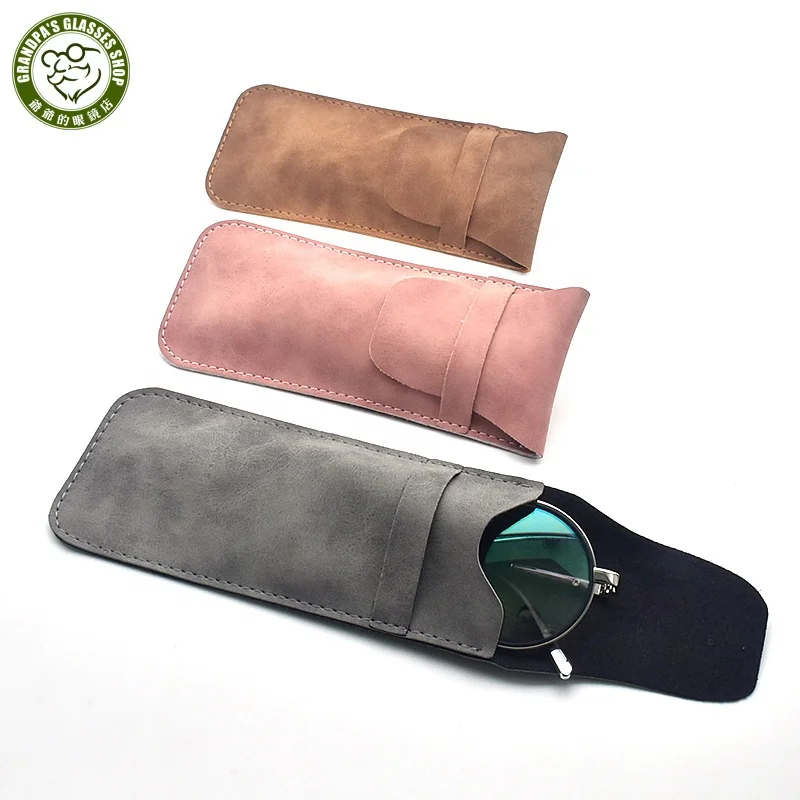 

Portable Vintage Fashion PU Leather Soft Pencil Eyeglasses Sunglasses Sleeve Pouch Bag Reading Glasses Case with Top Closure