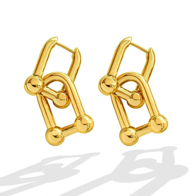 

Women Fashion Korean Luxury Horseshoe Buckle Design Stainless Steel Metal Hoop Earrings, Custom colors accepted