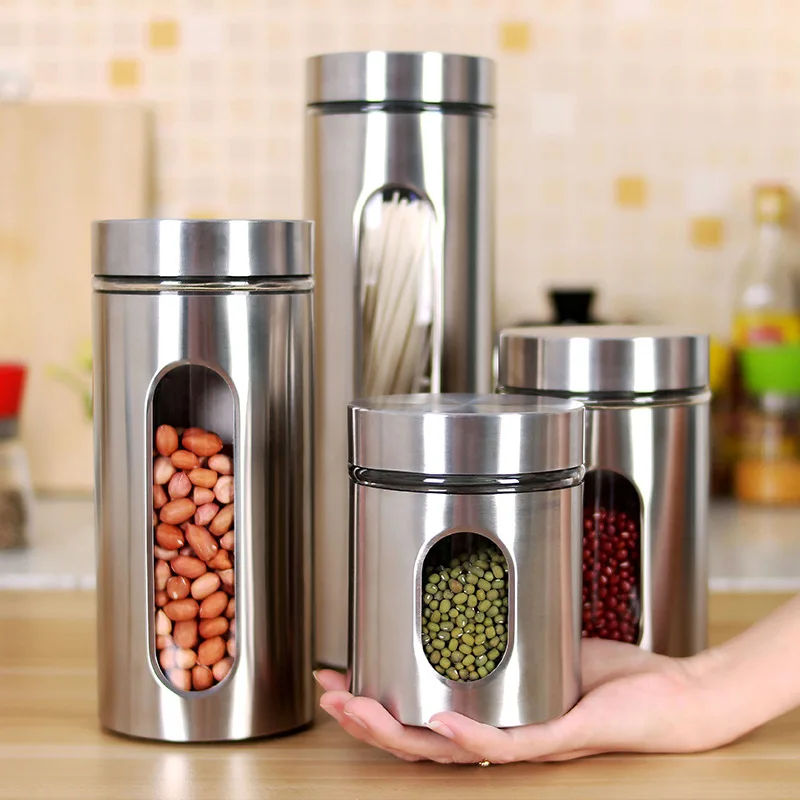 

Stainless steel kitchen storage can be sealed with visible glass