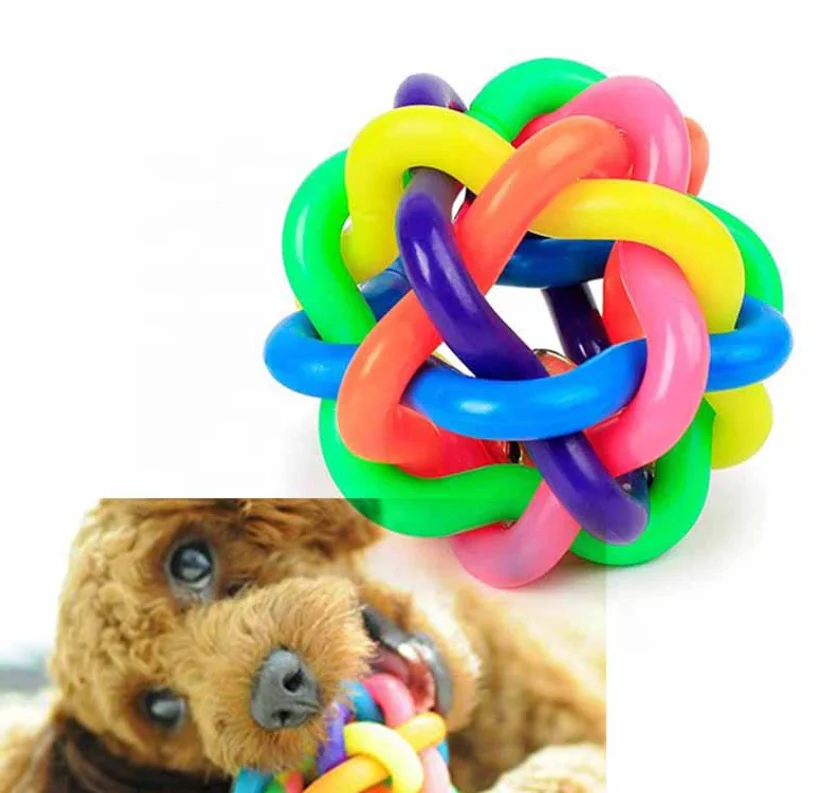 

Manufacturer Wholesale Rainbow Colorful Durable Rubber Pet Cat Dog Toy Ball with Bell