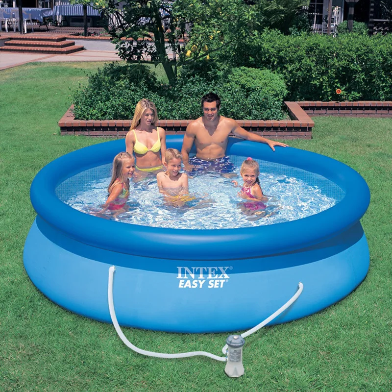 

Easy set Round Intex Large Family Swimming Pool Inflatable Adult Pool, Blue