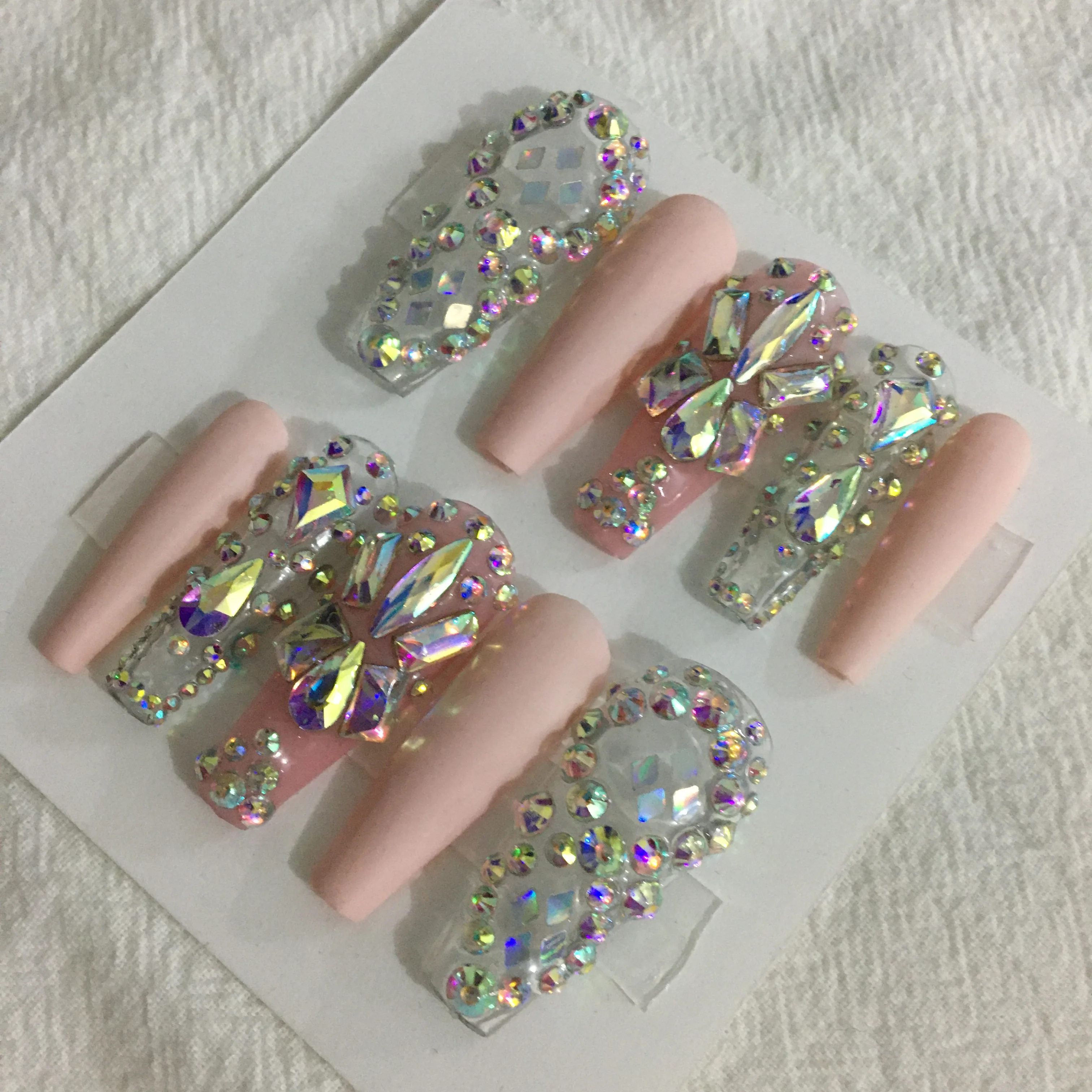 

H-07 New Arrivals Long custom Coffin Marble Ballerina with Rhinestones diy false nails, Customers' requirements