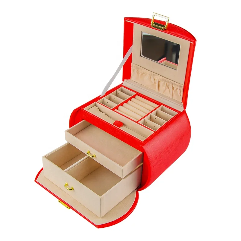 

2021 new arrival factory price three-layer jewellery packaging box jewelry organizer case jewelry storage box, Red