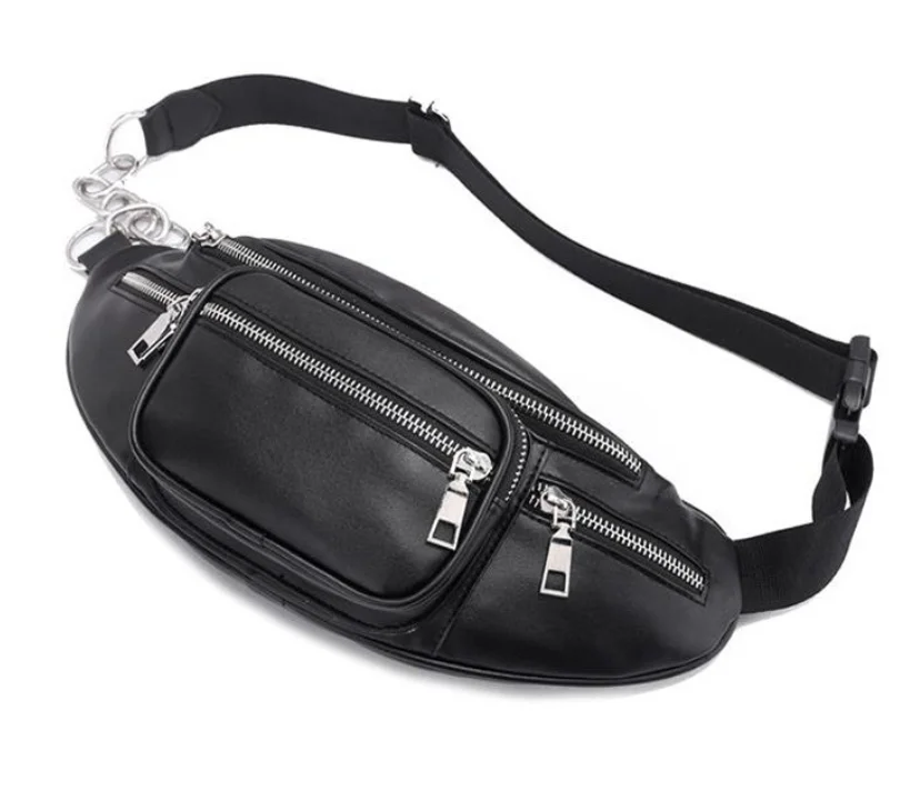 

PU leather large capacity women waist bag multi-function fanny pack for ladies women, Black