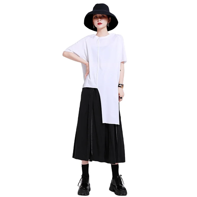 

Fall 2022 Women Clothes Trend Summer Casual Irregular Solid Color Women Tops Short Sleeve Blouse Shirt for Women 1440