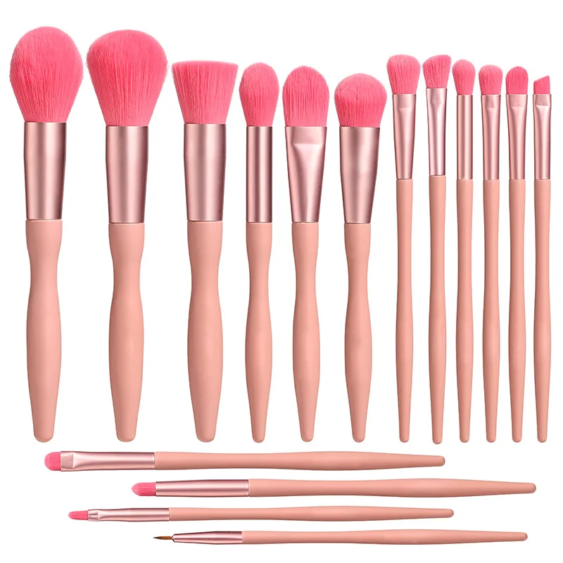 

Factory wholesale professional makeup brush kits 16pcs luxury wood handle private label pink customized makeup brush set