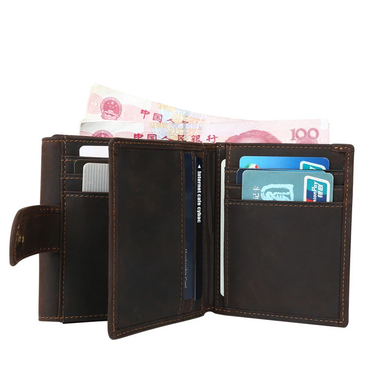 

Top Quality Custom Logo Handmade leather wallet Vintage Bifold Unisex Real Leather Wallets With Coin Pocket, Dark brown