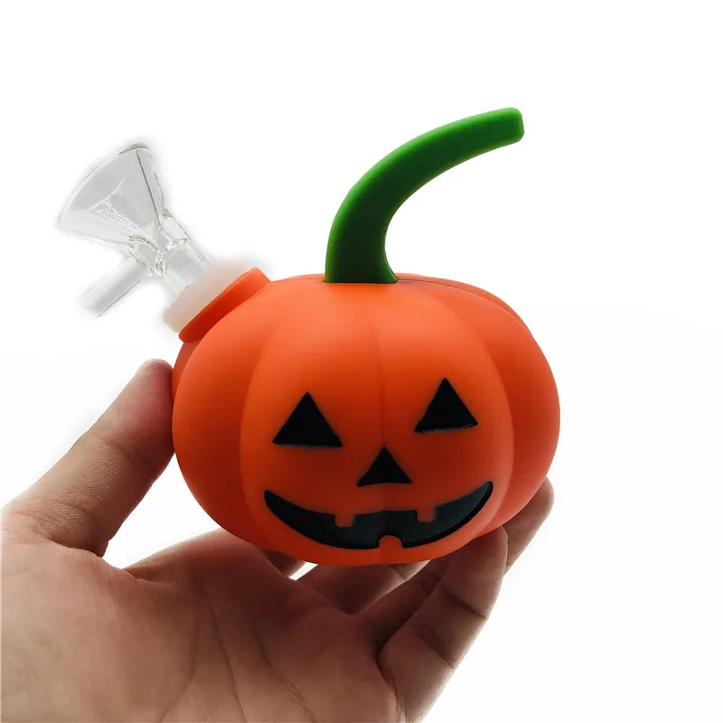 

New Pumpkin silicone smoking water pipe glass funnel Portable Tobacco pipe, Customized color