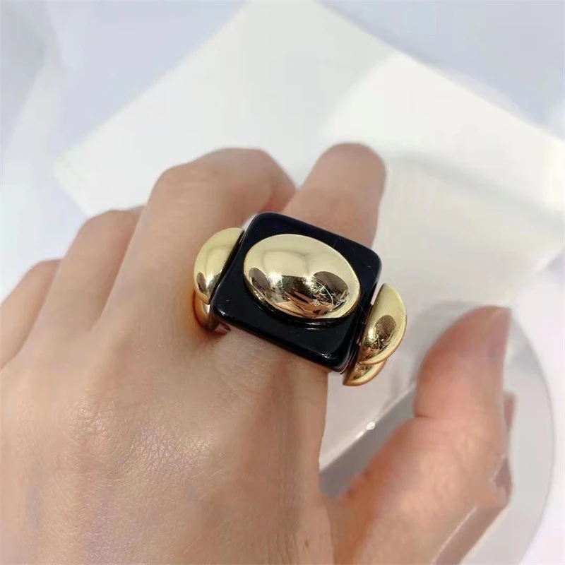 

Transparent Resin Acrylic Geometric Black and White Cartoon Square Ring for Women Girls, Clear