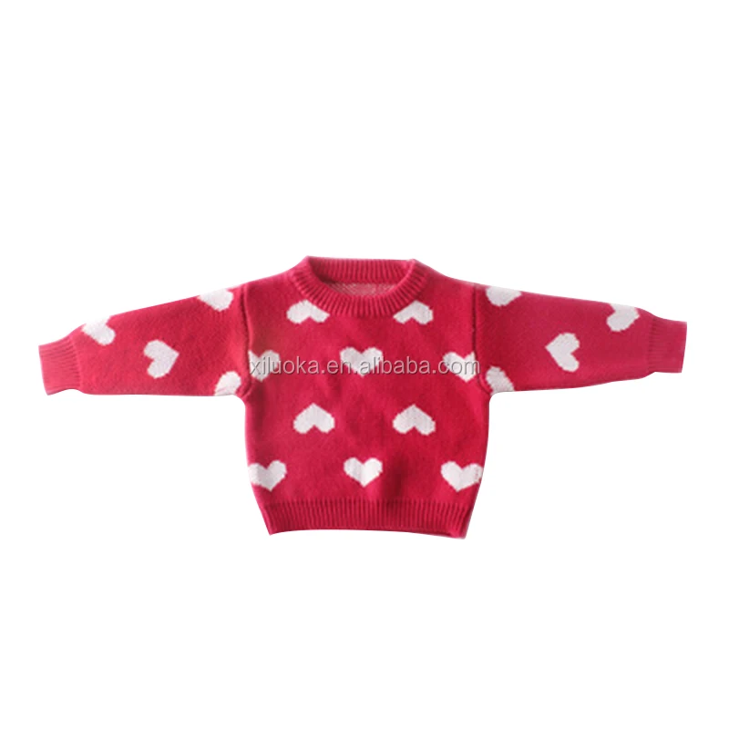 

New Autumn Sweet Knitted Wool T-shirt Love Round Neck Pullover Blouse Cotton Yarn Baby Girl Clothes, Picture