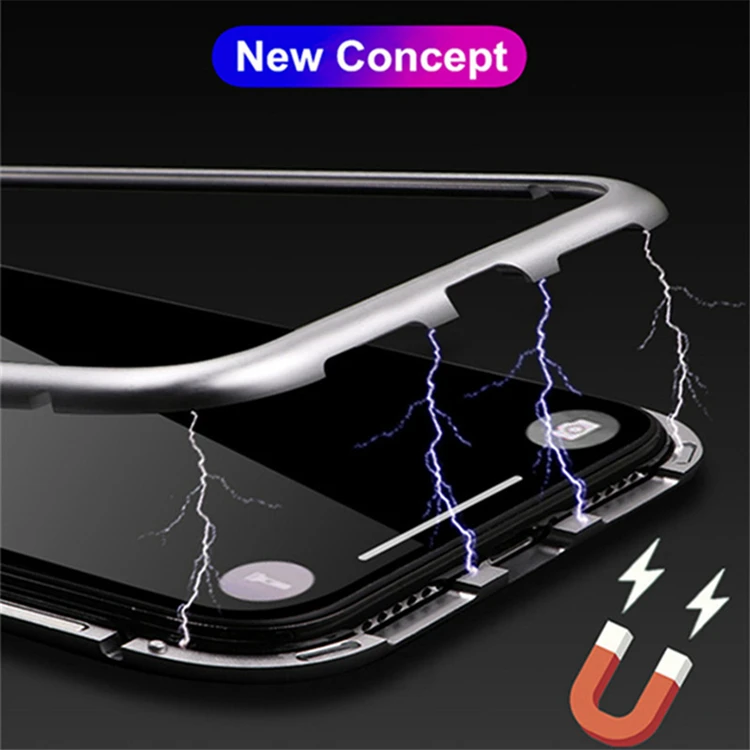 OTAO Metal Magnetic Adsorption Mobile Cover For iPhone 11 Pro XS MAX XR X 8 7 Plus Fundas Para Tempered Glass Magnet Ponsel Case