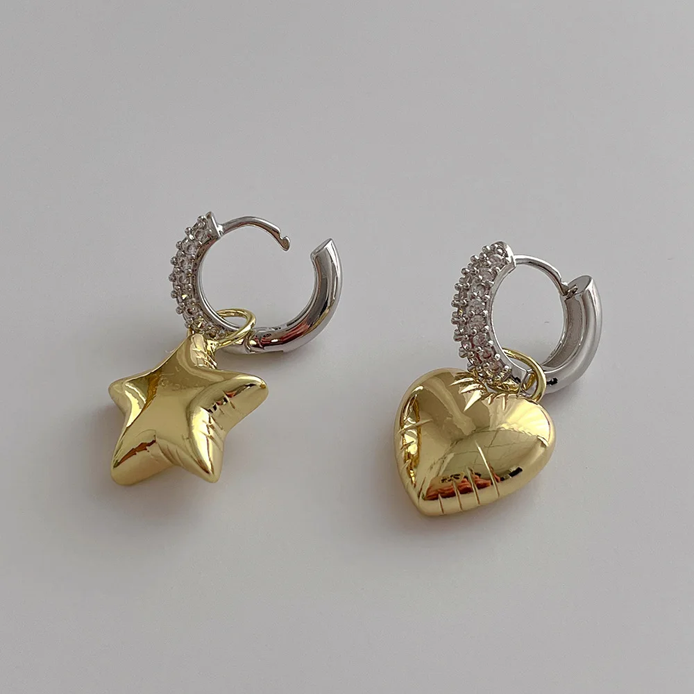 

Vintage Design Sense Zircon Earrings Star Heart Asymmetric Earrings Jewelry Women Earrings