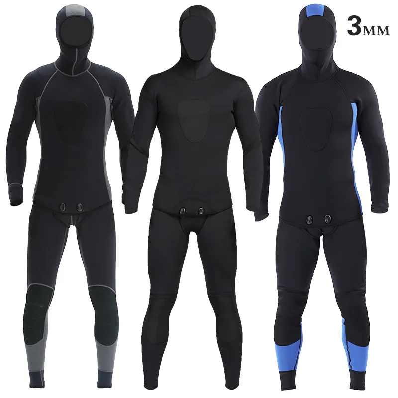 

3MM Diving Suit For Men Spearfishing Surf 2 PCS Neoprene Vest jumpsuits Diving Wetsuit With Diving Hoodies, Pics