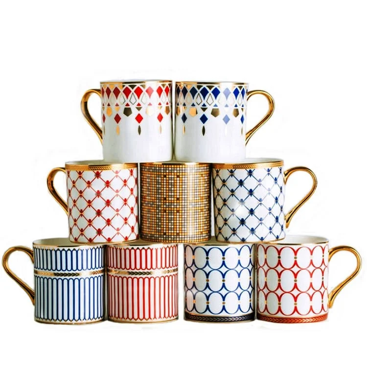 

Trace gold ceramic mug British classic light luxury water mug coffee cup