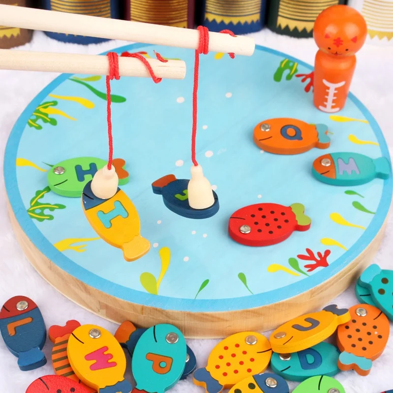 

Montessori Educational Early Education Children's Kitten Fishing Toy Magnetic Wooden Fishing Game Toy