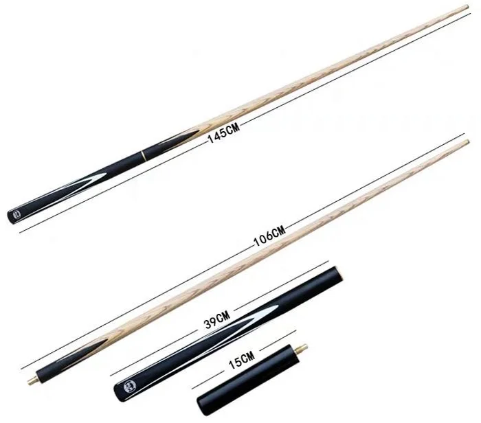 Handmade 3/4-pc 57inch 9mm/10mm Tip Ash Wood Shaft Ebony Butt with Decal Billiard Snooker Cue with Mini Extension