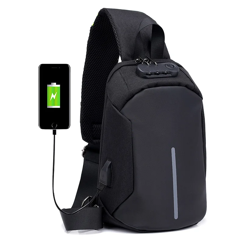 

Anti stolen Password Lock USB Charging Crossbody Bag Waterproof Casual Men Sport Chest Bag, 2 colors