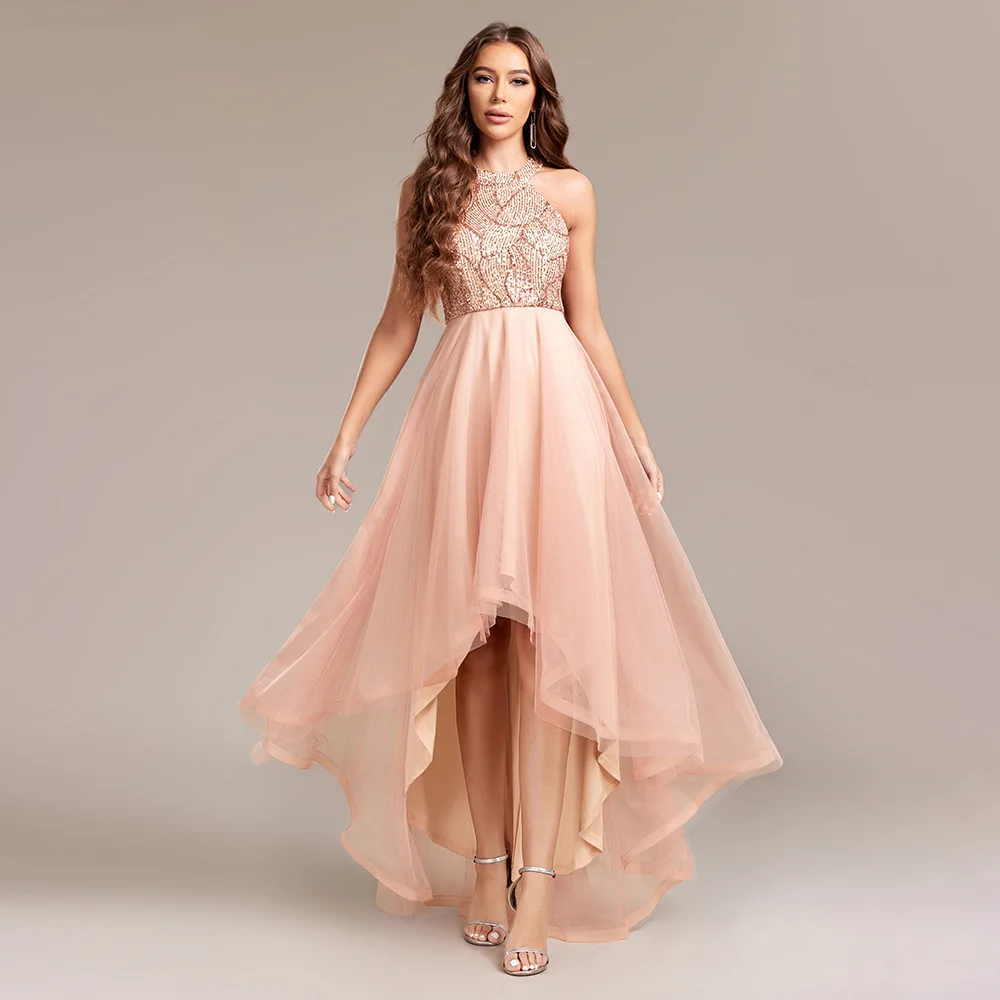TW00128 Gowns for Women Evening Dresses Splice Multi Layer Mesh Sleeveless Halter Irregular Sequin Ball Gown Party Prom Dresses