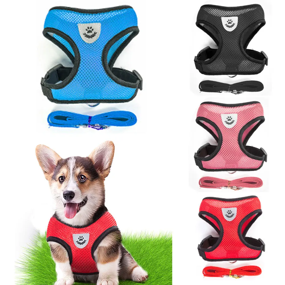 

Breathable Small Dog Pet Harness and Leash Set Puppy Cat Vest Harness Collar For Chihuahua Pug Bulldog Cat, Rose red,green,black,blue,pink,orange,red