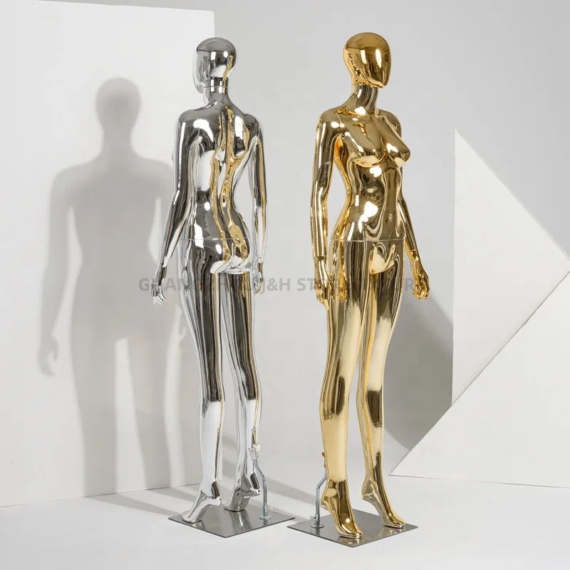 

Bridal Shop Luxury Plastic Chrome Gold Female Full Body Standing Mannequin Window Display Glossy Silver Women Mannequin