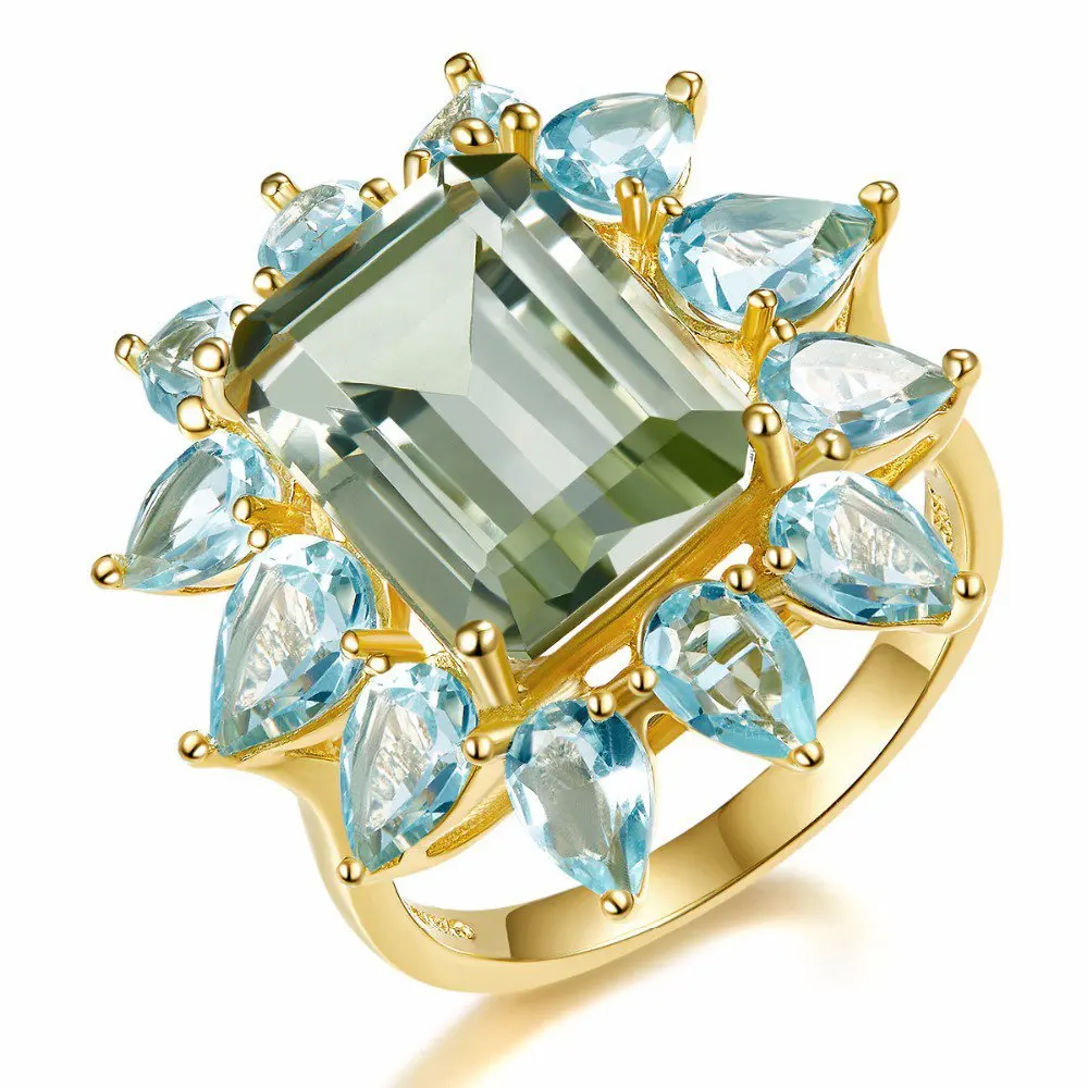 

18K Gold Diamond Rings Jewelry for Women blue Topaz Peridot Sapphire Rings jade or jaune turquoise Bizuterias Gemstone rings