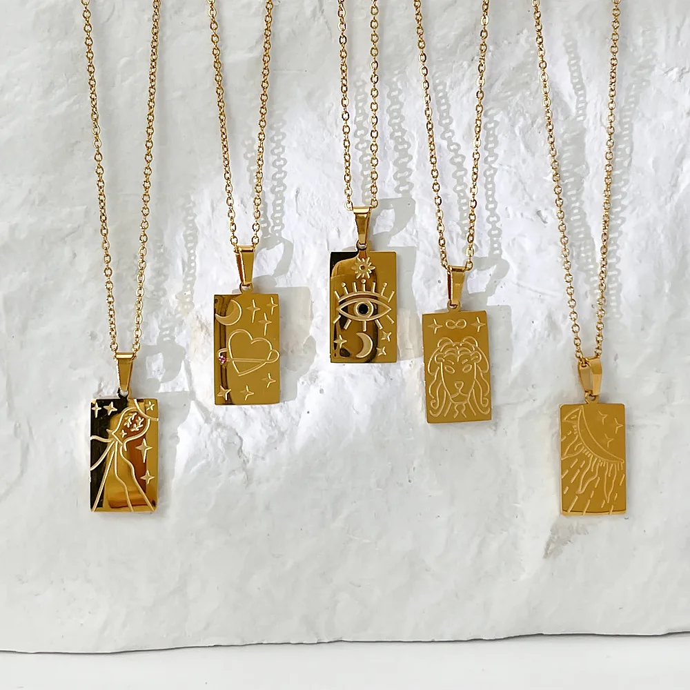 

2022 Trendy Hot selling 18K Gold Plated Square Pendant Necklace Stainless Steel Sun Heart Pendant Non Tarnish Jewelry