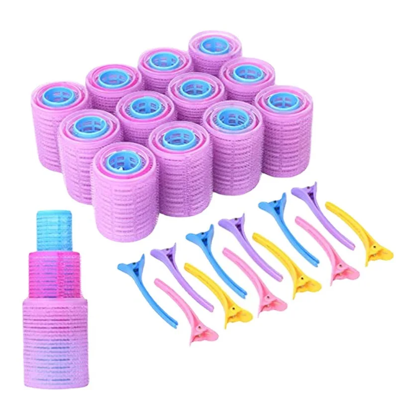 

No Heating Required Top Hair Accessories Roller Self Grip Hair Rollers Set 18pcs 3 size Hair Plastic Curlers 12 Duckbill Clips