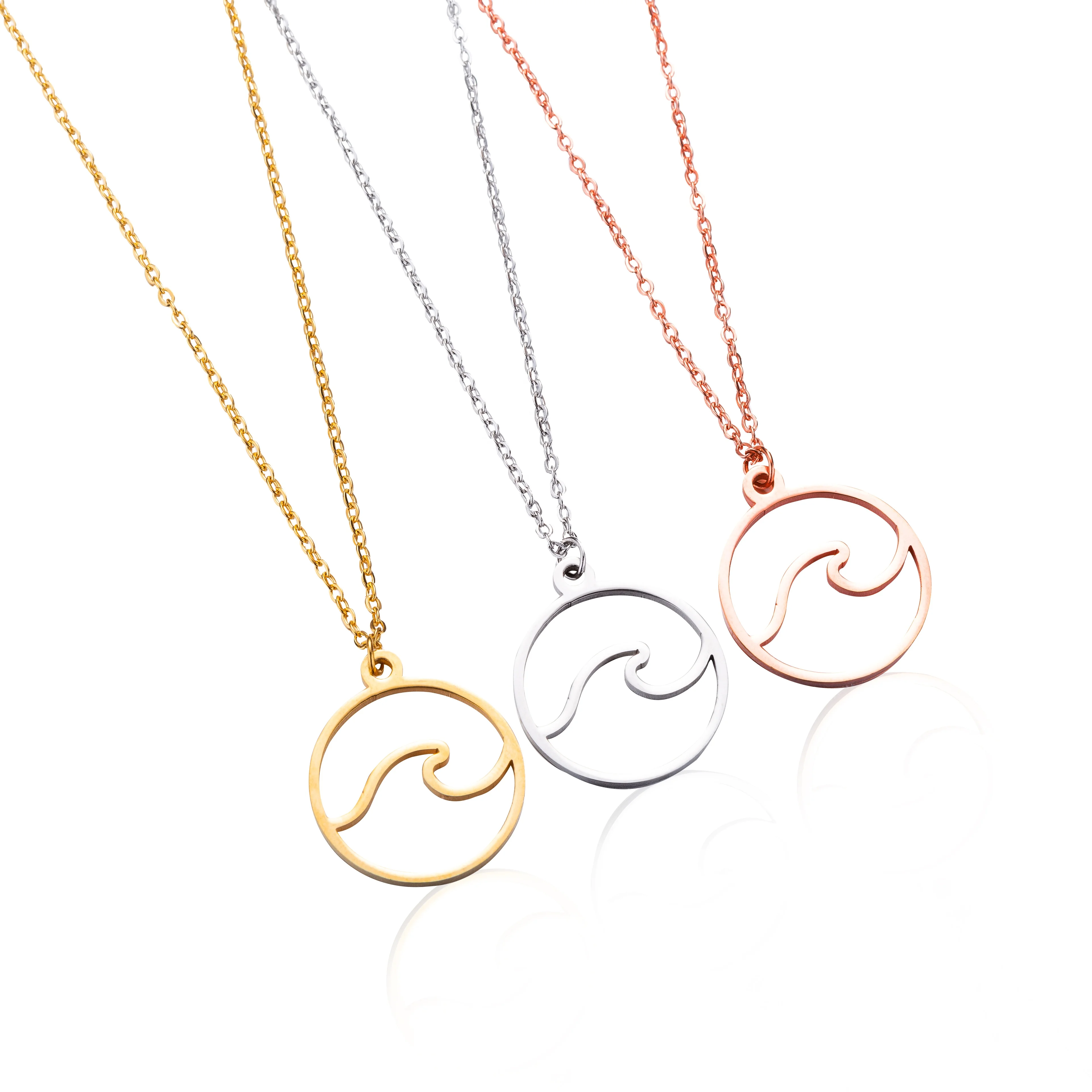 

joyeria Collar Wholesale custom Stainless Steel round Hollow out Personalized Surf Sea Pendant Necklace for women