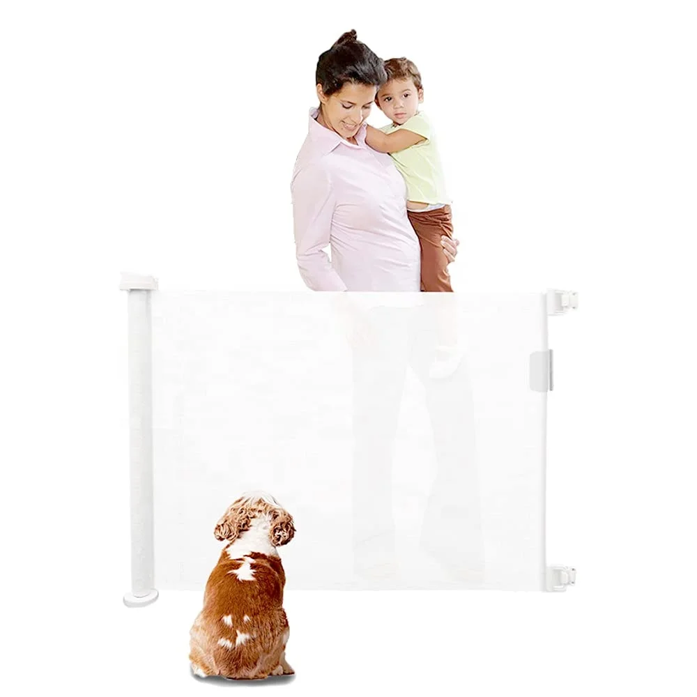 

EN1930 Indoor Outdoor Retractable Baby Gate, 33" Tall, Extends up to 55" Wide, Black white gray, retractable baby gate, White,grey,black