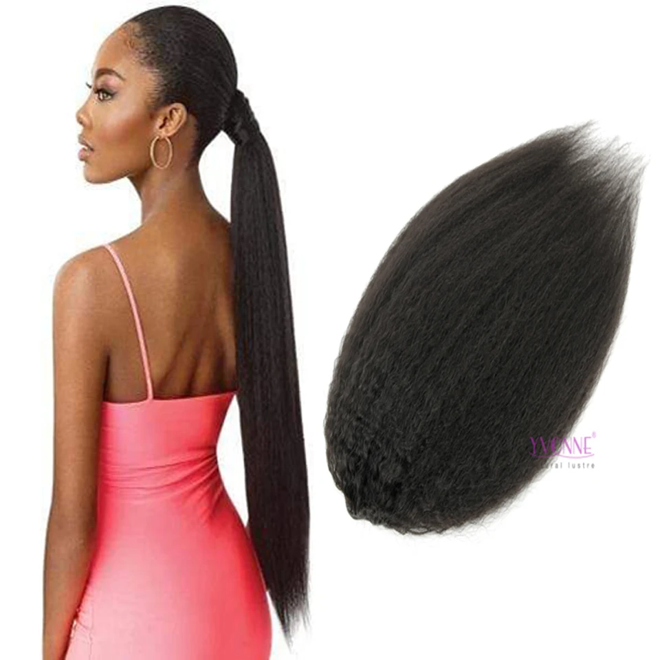 

Yvonne remy human hair Drawstring ponytial kinky straight virgin hair extension for black women ponytail clip in human hair, Natural color