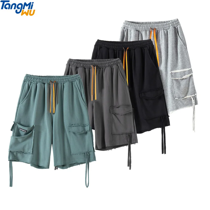 

New original custom distressed big pocket cotton cargo shorts string blank men streetwear shorts